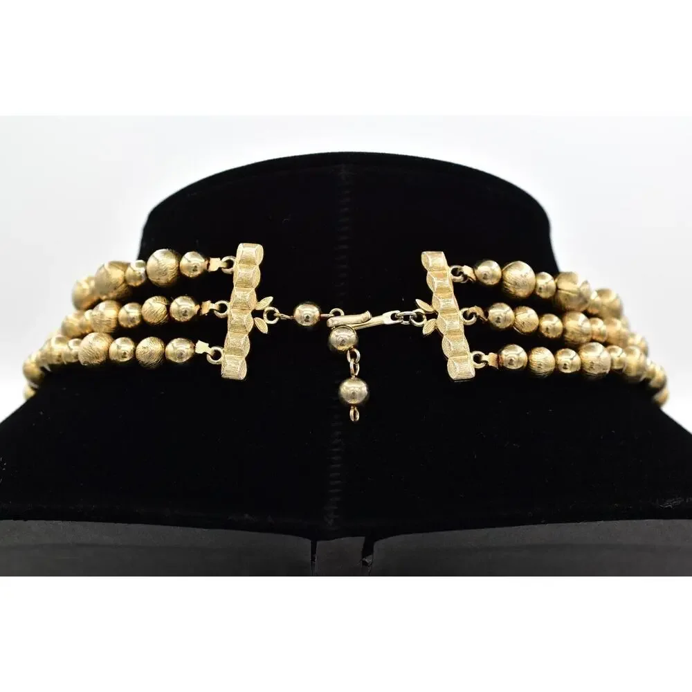 Coro Multi-Layered Beaded Collar Necklace Gold Tone Chunky Signed 1950s BinBM